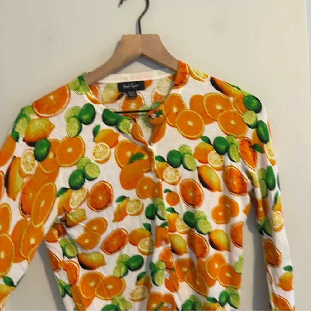 Vintage Lord & Taylor Citrus Orange Lime Cotton Cardigan XS